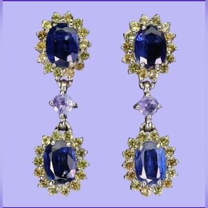 925 Sterling Silver Earrings with Natural Kyanite, Sapphire & Tanzanite Gems